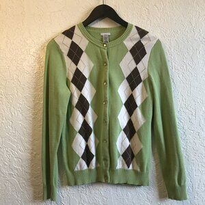 IZOD Golf Button Front Green Sweater Cotton